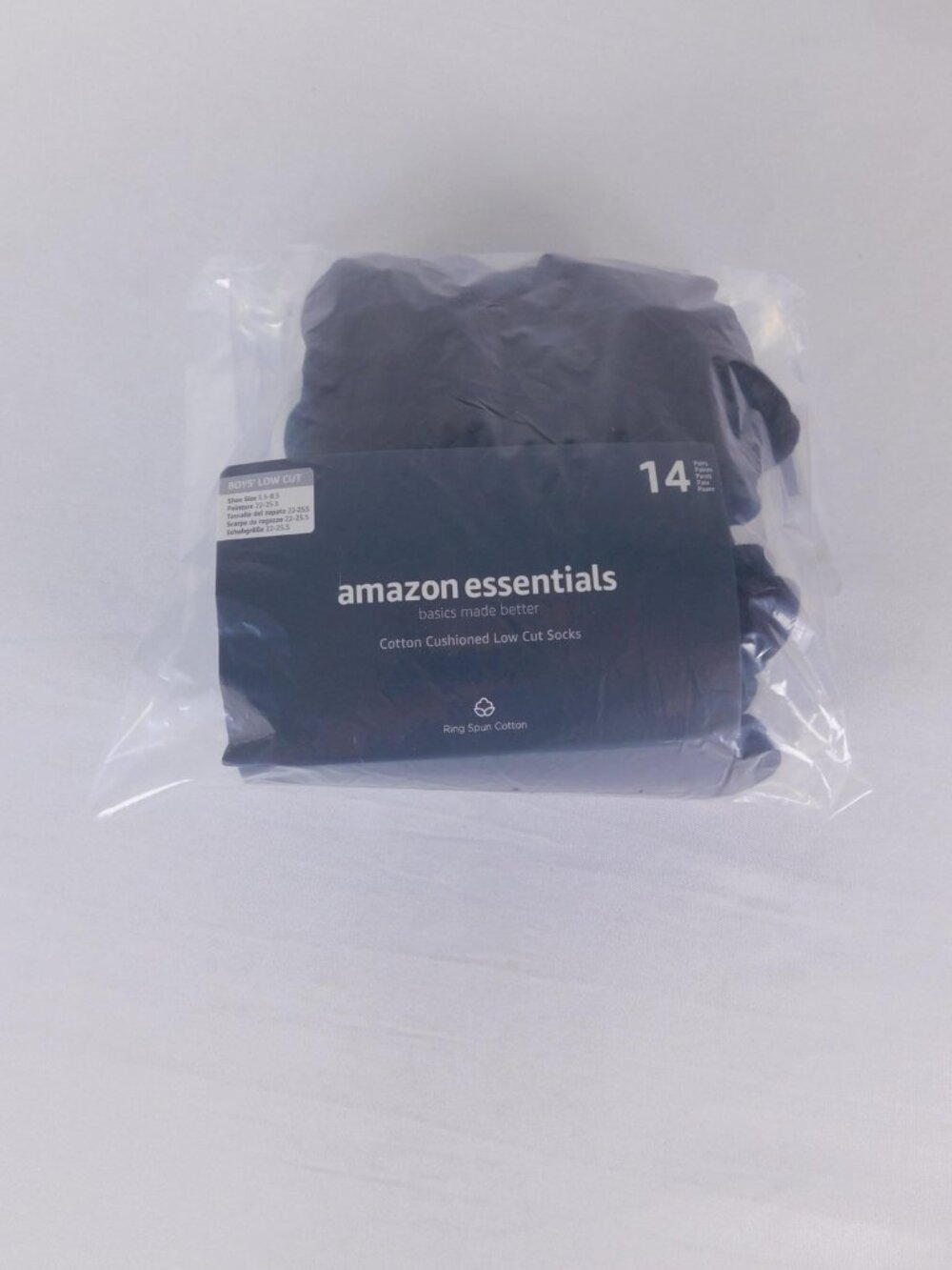 Essentials Socks Boys One Size Black No-Show Cotton Cushioned 14 Pack